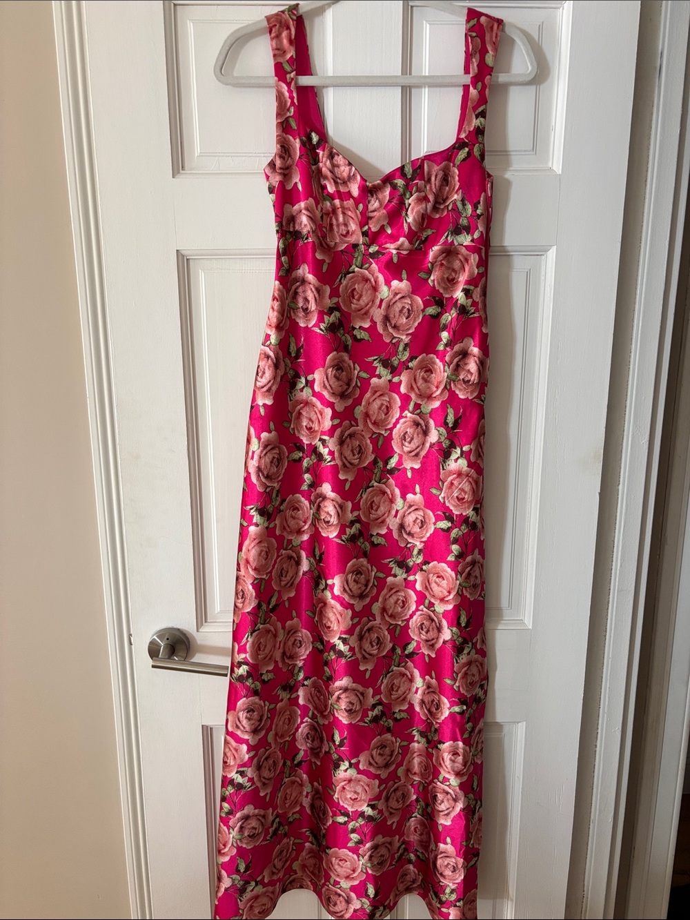 wild fable Hot Pink Rose-Print Satin Maxi Dress